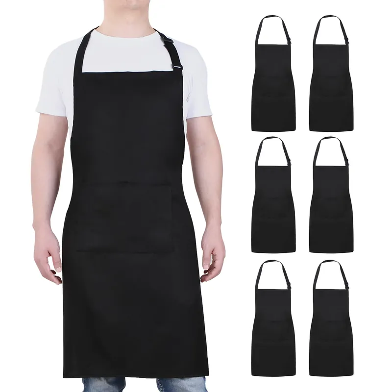 Will Well Chef Apron for Men and Women - 33" x 27" Large with 38" Waist Ties for a Comfy and Snug Fit, Durable and Lightweight, with 2 Spacious Pockets for Your Cooking Essentials - 6-Pack, Black