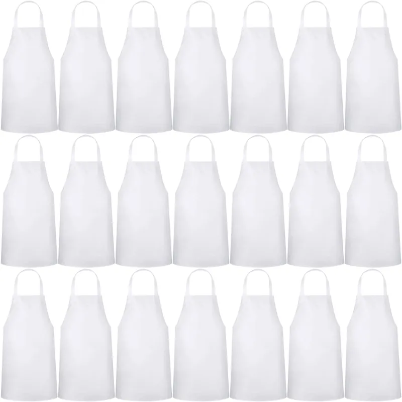 Foaincore 24 Pack Bib Aprons, Unisex Apron No Pocket Bulk Machine Washable Plain Aprons for Women Men Chef Kitchen Drawing (White)