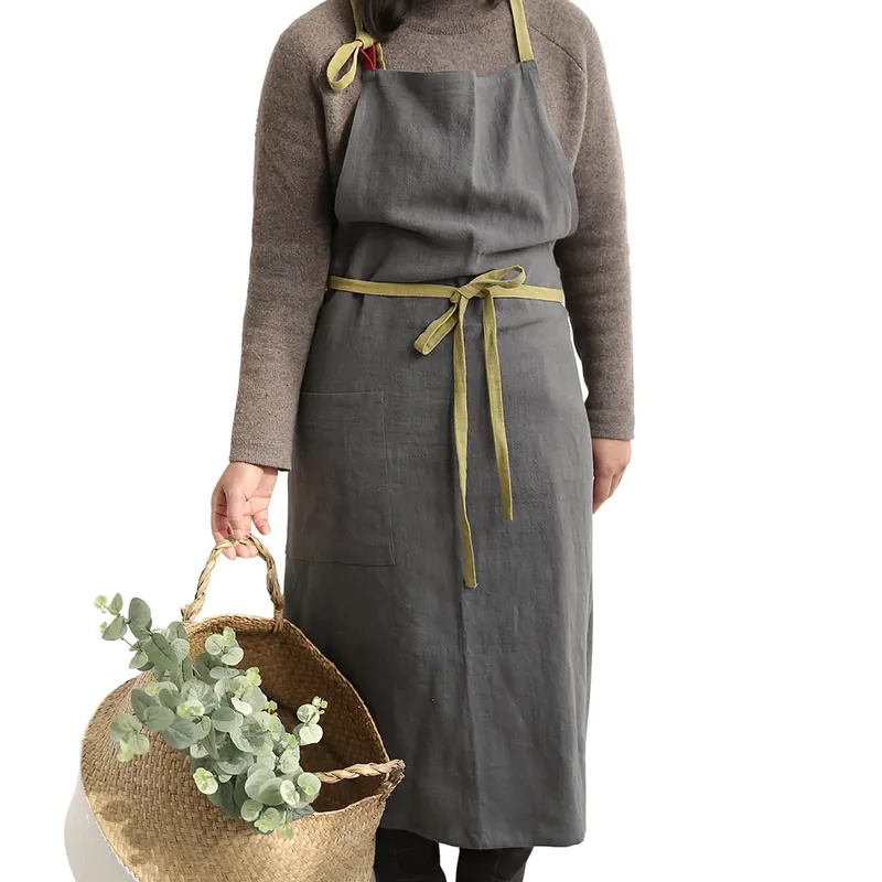 HANEE Kitchen Apron for Women, Men (Dark Gray) Linen Cooking Aprons with pocket