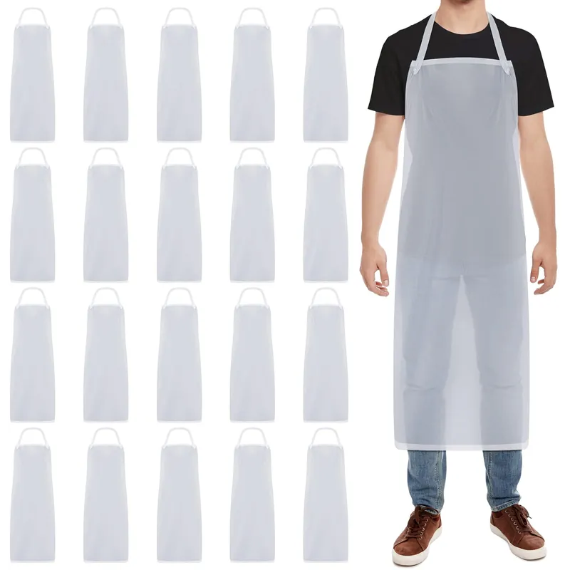 Hercicy 20 Pcs Plastic Aprons Vinyl Clear Waterproof Apron 47 Inches Unisex Transparent Heavy Duty for Kitchen Cooking Cleaning Dishwashing Butcher Work