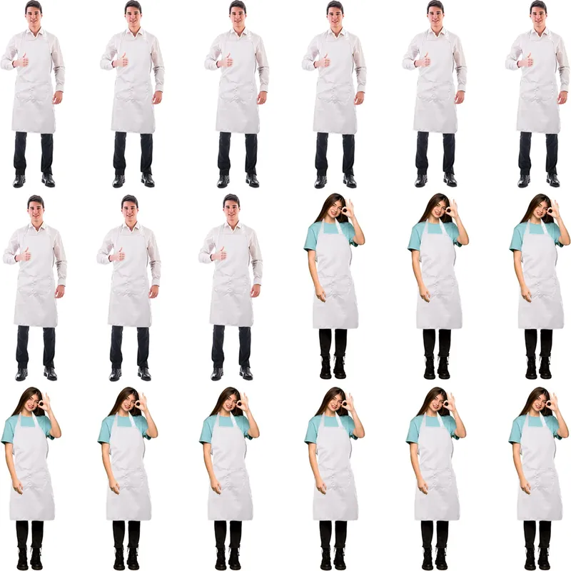 Syhood 18 Pack Bib Apron Bulk Unisex Plain Adjustable Apron with Pocket for Chef Cook Craft Kitchen Painting(White)