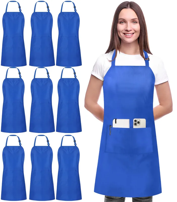 Utopia Kitchen 10 Pack Bib Apron, Unisex Adjustable Aprons with 2 Pockets, Waterdrop Resistant Cooking Kitchen Chef Apron for Men Women