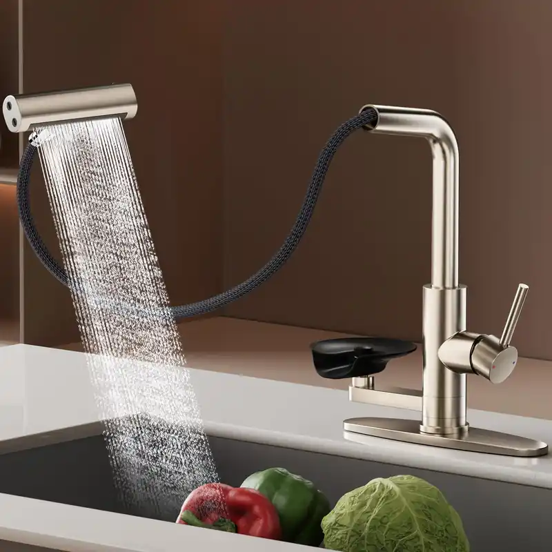 SINGSUO Pull Down Kitchen Faucet with Glass Rinser, 4 Spray Modes Kitchen Faucets with Pull Out Sprayer & Cup Washer, High Pressure Single Handle Bar Sink Faucet 1 or 3 Hole