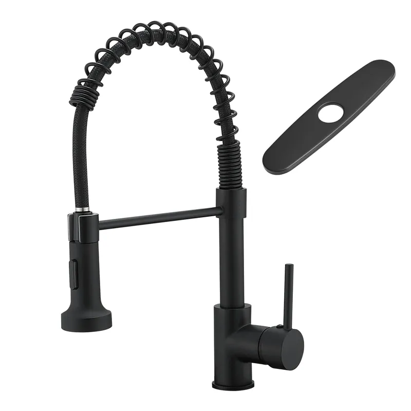 Black Kitchen Faucet with Pull Down Sprayer, AIMADI Commercial Single Handle Pull-Down Sprayer Kitchen Faucets,Matte Black