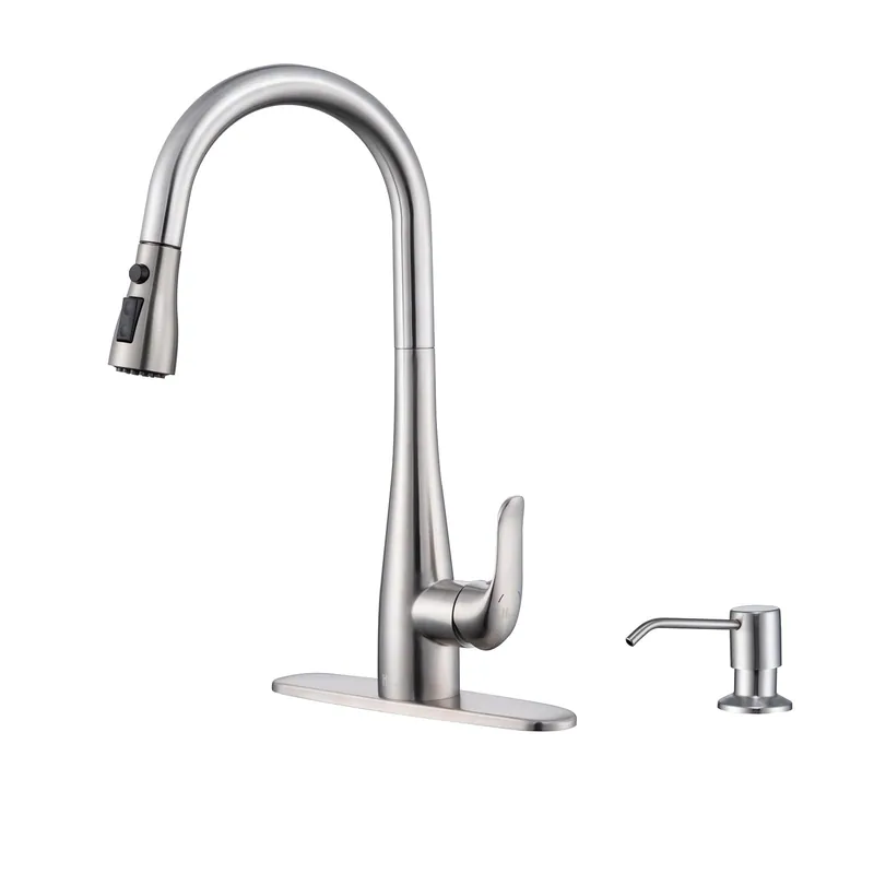 HGHGK Kitchen Faucet with Soap Dispenser and Pull Down Sprayer - Stainless Steel Single Handle Kitchen Sink Faucet, 1 or 3 Hole Design for Modern Farmhouse Kitchens and Bar Sinks