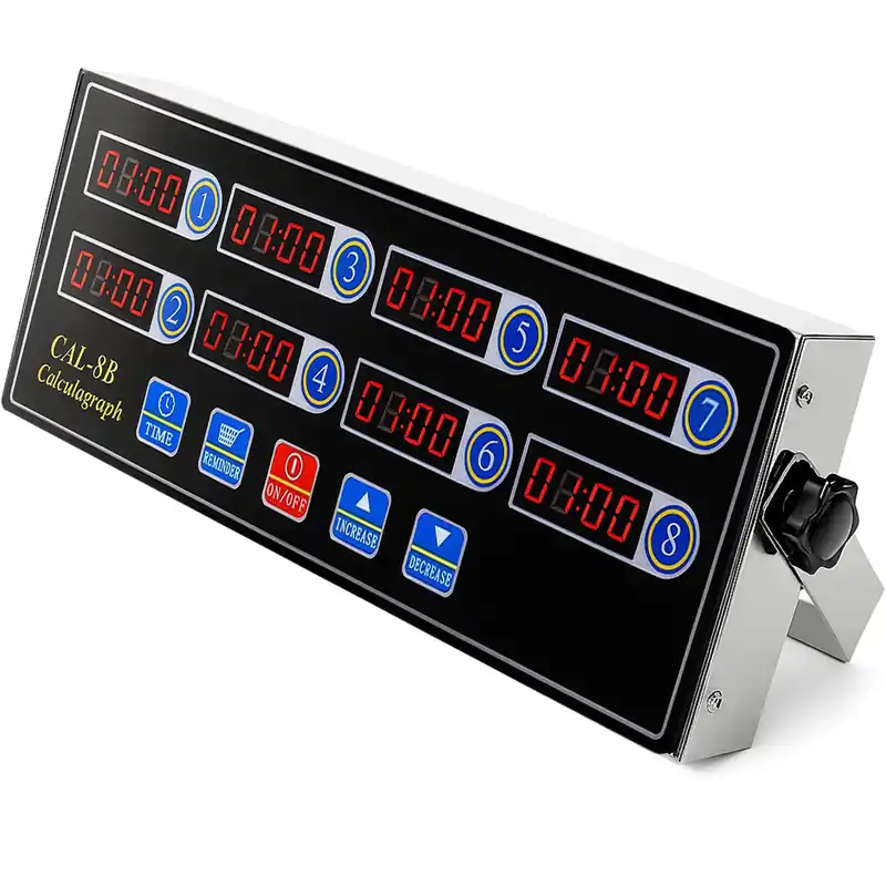 EVEDMOT Commercial 8 Channels Digital Kitchen Timer, Stainless Steel Calculagraph Timer with Loud Alarm for Restaurant, Clock Reminder on Multiple Events