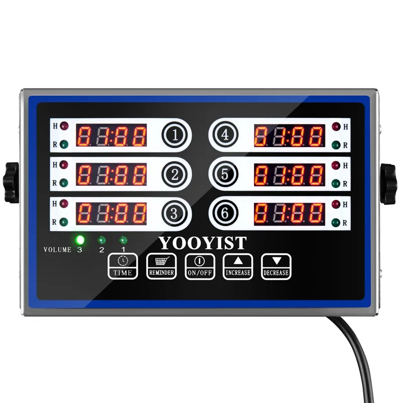 YOOYIST Kitchen Timers for Cooking – 6 Channel Commercial Kitchen Timer Restaurant Kitchen Supplies – Stainless Steel LED Technology Kitchen Timer Digital – Reminder Function, Loud Alarm, Black