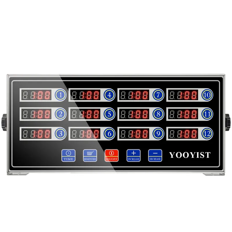 YOOYIST Precision Kitchen Timers for Cooking – 12 Channel Commercial Kitchen Timer Restaurant Kitchen Supplies – Stainless Steel Digital LED Chef Cooking Timer – Reminder Function, Loud Alarm, Black