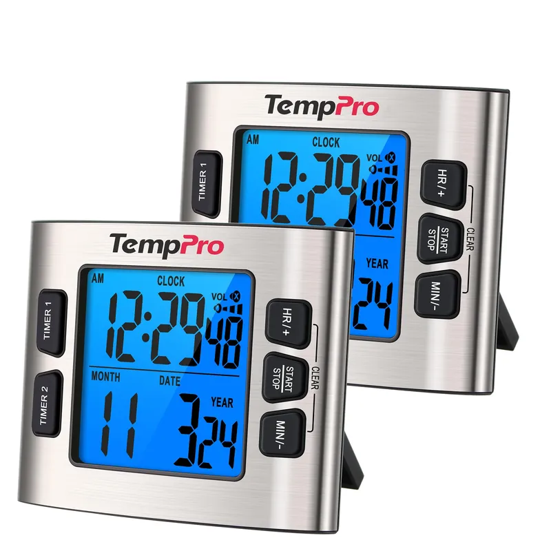 TempPro TM02 24H Digital Timer with Dual Kitchen Timers for Cooking, Magnetic Timer Clock with Adjustable Alarm Volume & LCD Backlit Display, Classroom Timer for Kids & Teachers (Previously ThermoPro)