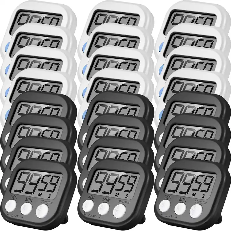 Weewooday 24 Pcs Digital Kitchen Timer Magnetic Timer Bulk On/Off Switch Minute Second Count up Countdown Loud Alarm for Exercise Cook Baking (Black,White)
