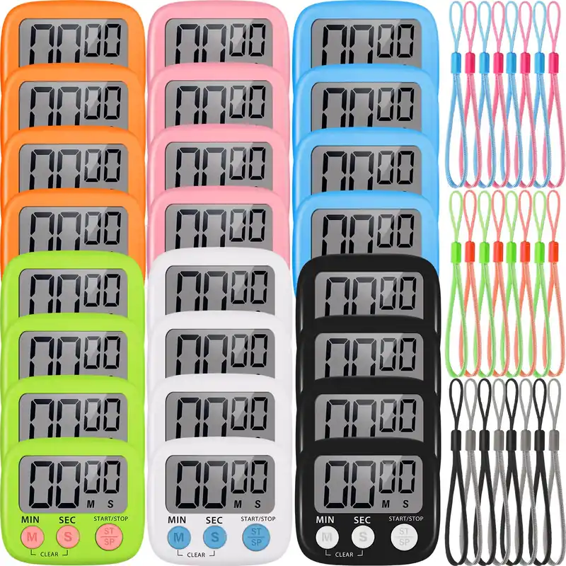 Weewooday 24 Pcs Small Digital Kitchen Timer Magnetic Back and Switch Minute Second Count up Countdown Big LCD Display Loud Alarm for Teacher Cooking Baking (Colorful)