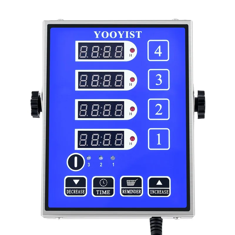 YOOYIST Kitchen Timers for Cooking – 4 Channel Commercial Kitchen Timer Restaurant Kitchen Supplies – Stainless Steel LED Technology Kitchen Timer Digital – Reminder Function, Loud Alarm, Blue