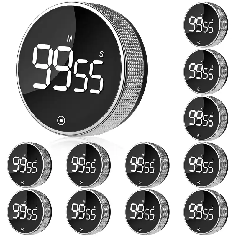 12 Pack Digital Kitchen Timer - Magnetic Kitchen Timer Visual timers Large LED Display Countup Timer 3 Volumes, 2 Brightness LevelsExtensively Use in Break Time, Cooking,Gym, Meeting, Classroom(Black)
