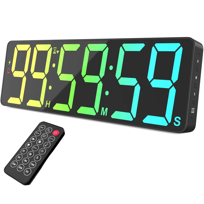 VOCOO 15.7" Large Digital Wall Timer with 99H Countdown, Count Up, Clock and Remote Control, 18 Colors RGB Wall Clock for Office, Home Decor, Kitchen, Living Room, Gym, Classroom