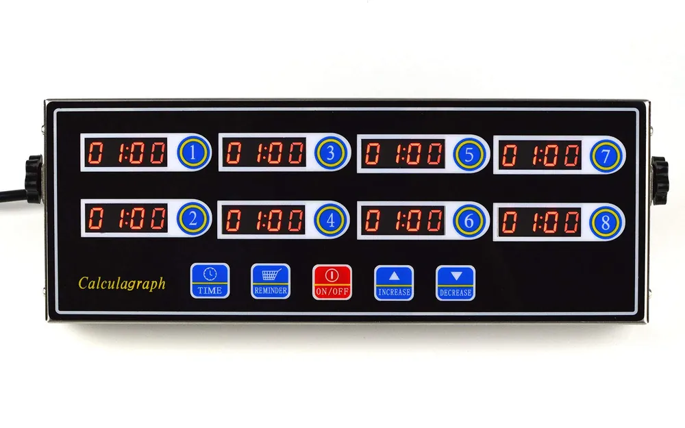 Li Bai Commercial 8 Channels Kitchen Timer Restaurant Cooking Timers 8 Channels Digital Alarm Reminder Multi-Event,Clock Loud Adjustable Clear LED Display, Stainless Steel(Black)