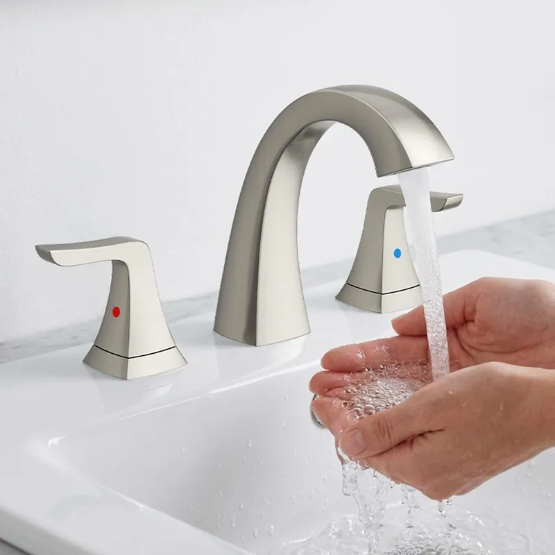 3-Hole Bathroom Sink Faucet - SR SUN RISE NSF Certified 8-inch Brushed Nickel Faucets with Pop-up Drain Assembly, 2 Handles, 2 Water Supply Lines, Widespread Sink Faucet for Vanity, RV, and Bathroom