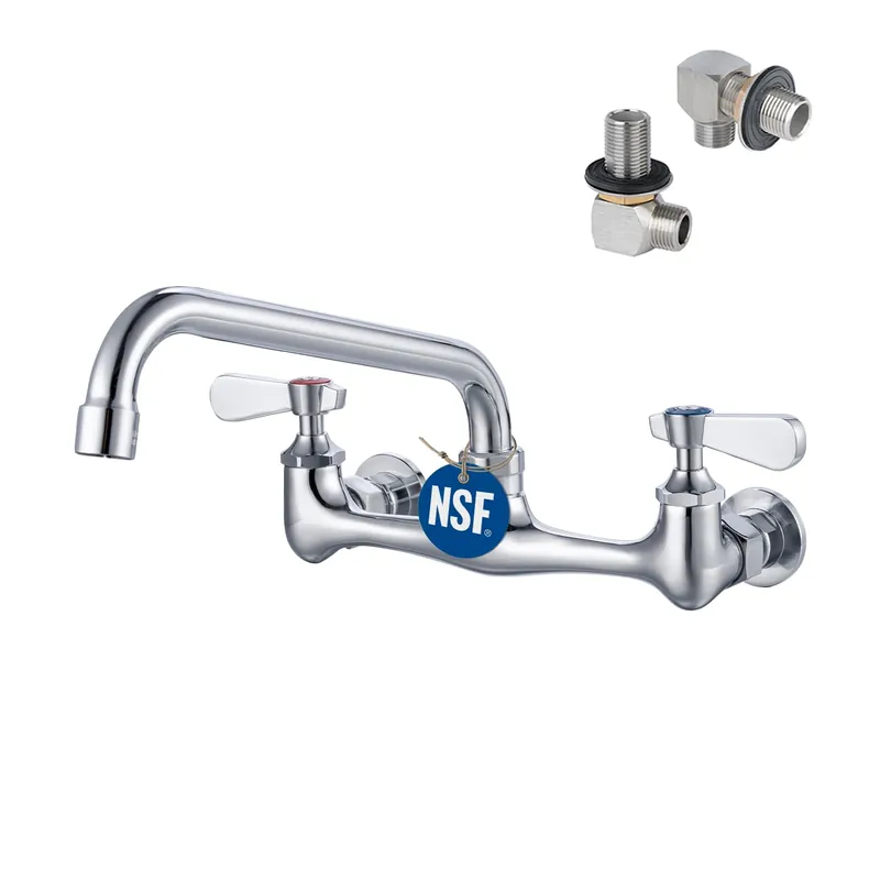 Phivan NSF/ANSI 61 Certified 8" Lead-Free Commercial Sink Faucet Wall Mount, 3 Compartment Sink Faucet with 8" Swivel Spout & Ceramic Valve for Kitchen/Restaurant/Laundry/Utility Sinks, 2 Hole