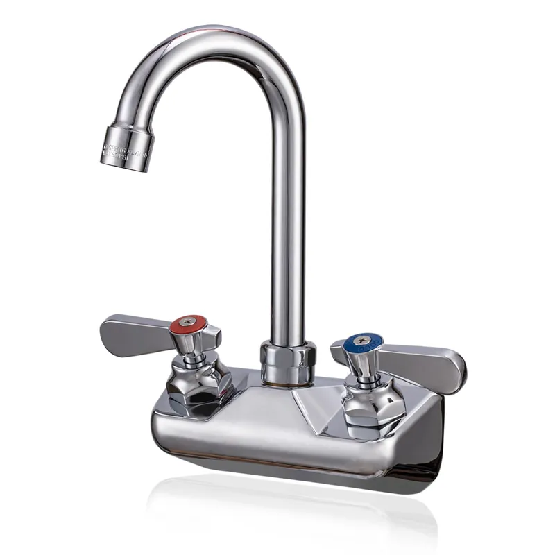 Phivan Commercial Sink Faucet Wall Mount 4" Center Hand Sink Faucet - 3-1/2" Gooseneck Spout, Dual Lever Handles for Commercial Kitchen, Laundry/Utility Room, Restaurant Brass Body, Ceramic Valve