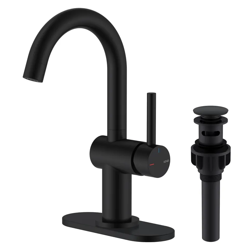 KENES Matte Black Bathroom Sink Faucet, Bathroom Faucets Single Handle Modern Prep Wet Bar Sink Faucets with Drain Assembly & Deck Plate, Farmhouse RV Camper Outdoor Utility Faucet, KE-9005B-2