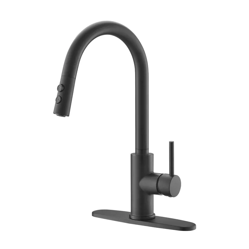 RULIA Kitchen Faucet, Kitchen Sink Faucet, Sink Faucet, Pull-Down Kitchen Faucets, Bar Kitchen Faucet, Matte Black, Metal Spray Head, RB1031
