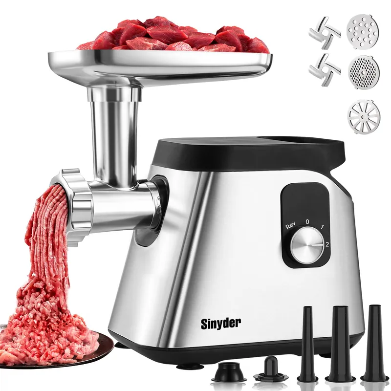 Sinyder Electric Meat Grinder 2800 Max Stainless Steel Meat Mincer with 2 Blades 3 Plates 3 Sausage Tubes & Kubbe Kit Meat Grinders for Home & Kitchen Use