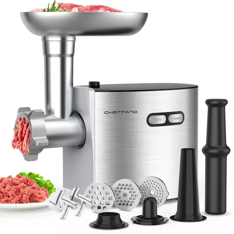 CHEFFANO Meat Grinder, 2600W Max Meat Grinder Electric, ETL Approved Heavy Duty Meat Mincer Machine with 2 Blades, 3 Plates, Sausage Stuffer Tubes & Kubbe Kit for Home Kitchen Use