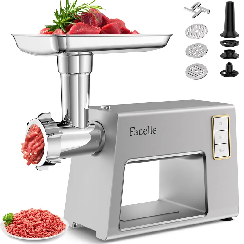 Facelle Electric Meat Grinder for Home Use 5, Powerful Motor 2000W Max (300W rated), SUS Blades & 3/5/7mm Grinding Plates,Sausage Stuffer & Kubbe Kit, Food Grinder for Burgers, Kibbeh, Beef Sticks