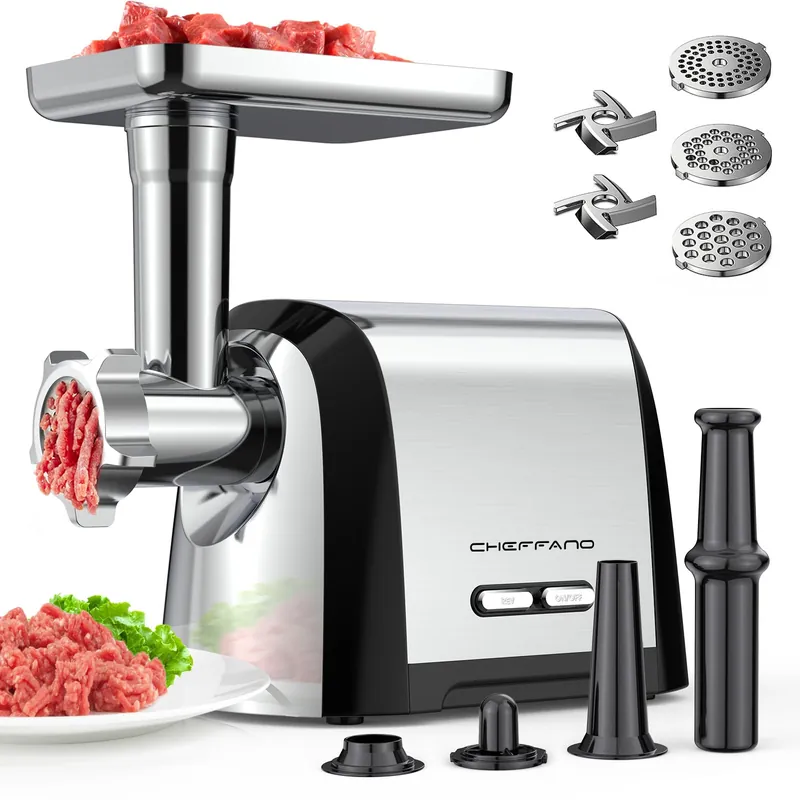 Electric Meat Grinder, 2600W Max 3-IN-1 Heavy Duty Sausage Stuffer with Sausage tube & Kubbe Kit, 3 Grinding Plates 2 Blades for Home Kitchen & Small Commercial Use, Stainless Steel