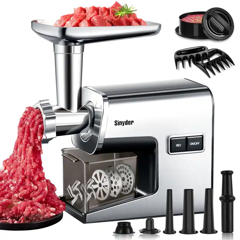 Electric Meat Grinder,3000 Max Stainless Steel Meat Mincer with 2 Blades,3 Grinding Plates,Food Pusher,Meat Claw,Sausage Stuffer Tubes & Kubbe Kit for Home & Kitchen Using
