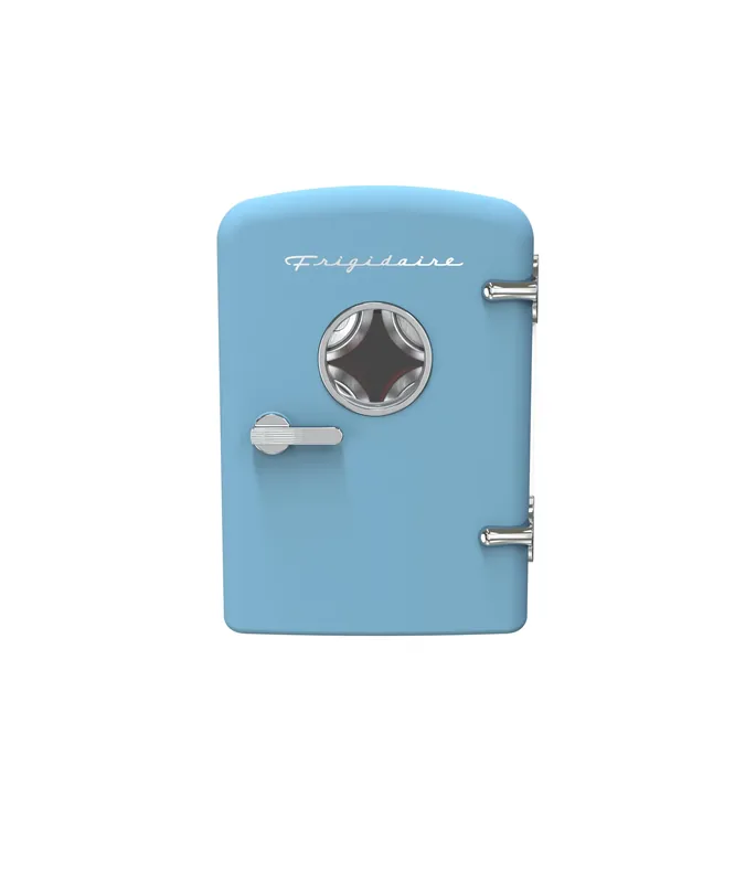 Frigidaire Retro 9-Can Mini Personal Fridge Portable Cooler for Car, Office, Bedroom, Dorm Room, or Cabin, 11.8" D x 7.1" W x 10.1" H, BLUE