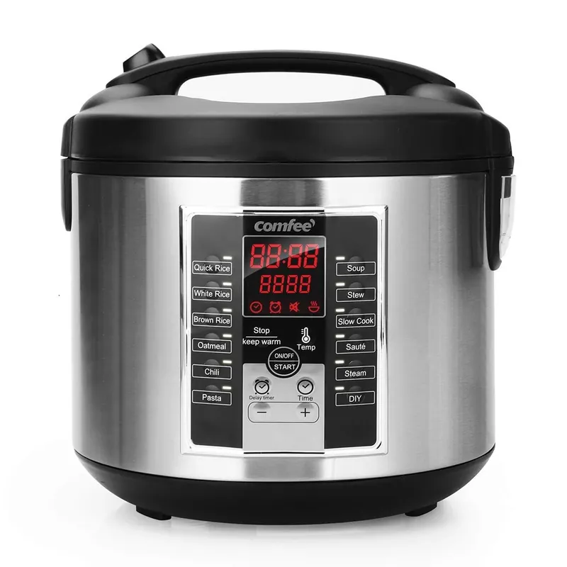 COMFEE‘ Rice Cooker, Slow Cooker, Steamer, Stewpot, Sauté All in One (12 Digital Cooking Programs) Multi Cooker (5.2Qt ) Large Capacity. 24 Hours Preset & Instant Keep Warm, Black/Silver (MB-M25)