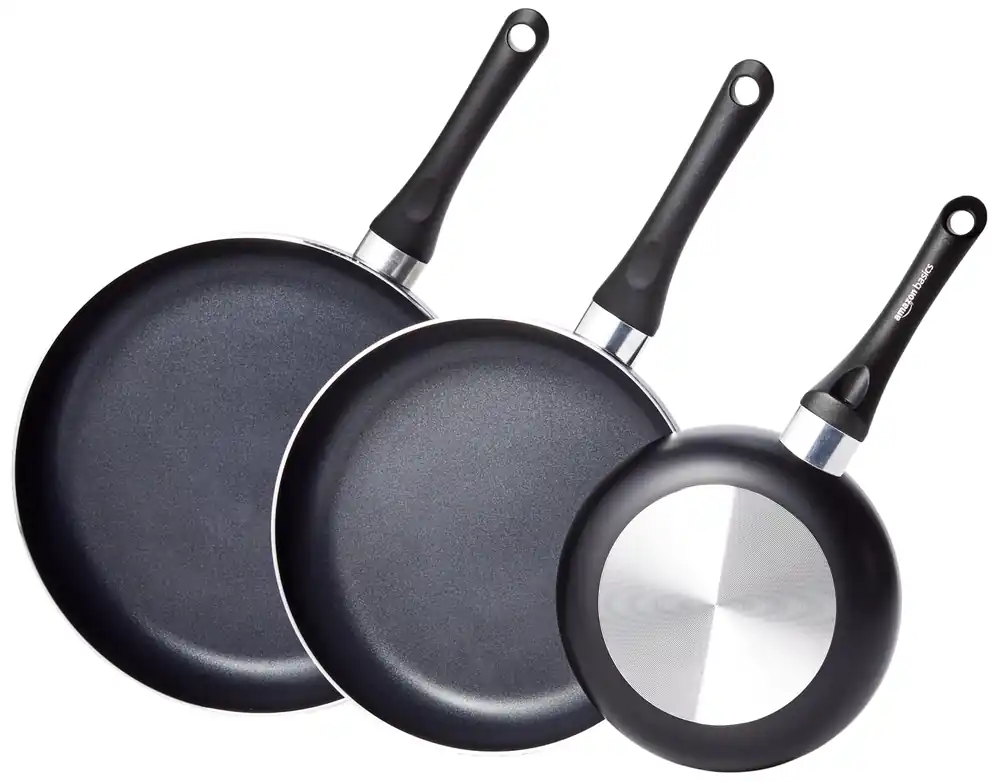 Amazon Basics Ceramic Non-Stick 3-Piece Frying Pan Set, 8 Inch, 10 Inch & 12 Inch, Black