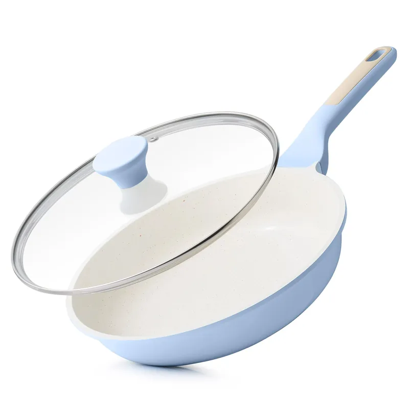 SENSARTE Nonstick Ceramic Frying Pan with Lid 8 Inch Omelette Pan Skillet, Free of Intentionally Added PFAS/PTFE Non-toxic Chef‘s Pan Induction Compatible Pan, Heat Resistant Handle, Glacier Blue