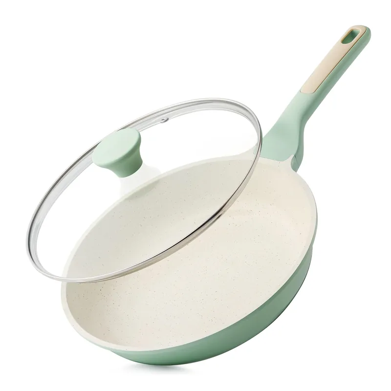 SENSARTE Nonstick Ceramic Frying Pan with Lid 8 Inch Small Omelette Pan Skillet, Free of Intentionally Added PFAS/PTFE Non-toxic Chef‘s Pan Induction Compatible Pan, Heat Resistant Handle, Mint Green