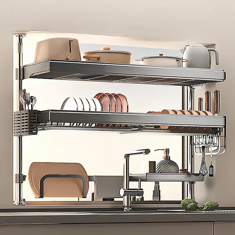 STCERY Kitchen Sink Dish Storage Rack, Over Sink Dish Drying Rack, Expandable Storage Shelf Organizer, Adjustable Height, Perfect for Family, and Camper Van(Gray 2,78cm/30.7in)