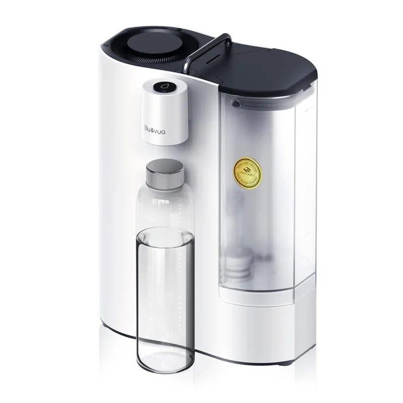 Bluevua RO100ROPOT-Travel Reverse Osmosis System Countertop Water Filter, Compact 6-Stage Filtration with UV, Includes Glass Bottle, Portable Water Purifier for Home & Travel, White