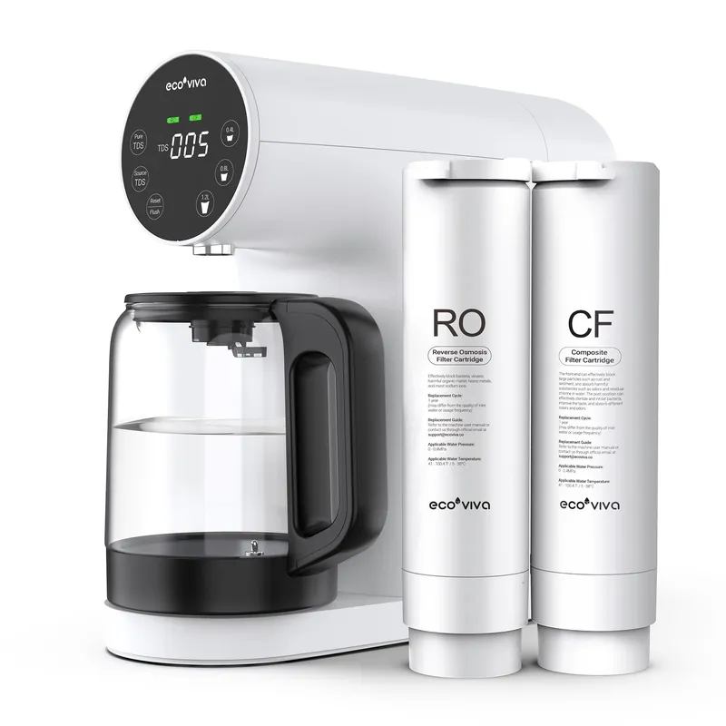 Ecoviva Countertop Reverse Osmosis System RO Water Filter, 5-Stage Filtration, Real-time TDS Monitor, BPA Free, 3 1 Pure to Drain, Indoor No Installation Desktop Portable Water Purifier, White