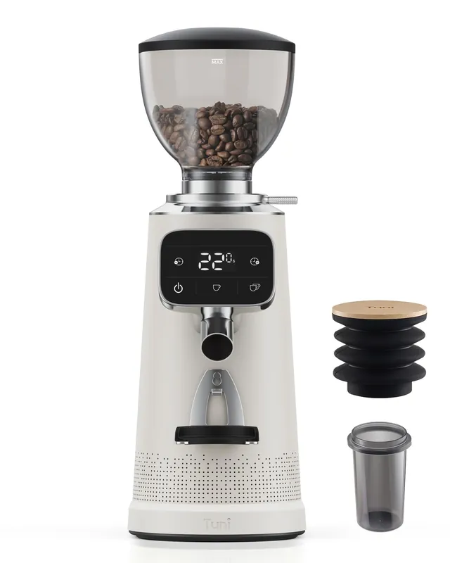 Tuni G3 64mm Flat Burr Coffee Grinder, 100 Grind Settings Electric Espresso Grinder with Single Dose Set Commercial Grade Precision, Touchscreen Anti-Static Tech Stainless Steel (Ivory)