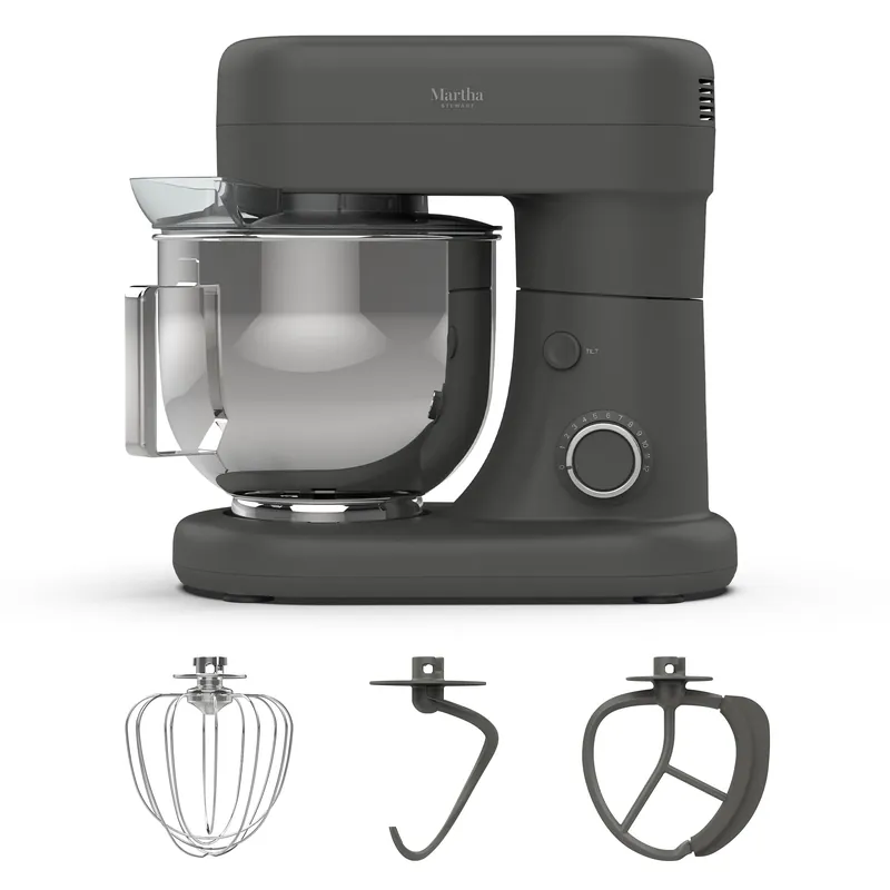 Martha Stewart 5.3Qt Stand Mixer, 12-Speed Tilt-Head Electric Kitchen Mixer with Stainless Steel Bowl, Dough Hook, Whisk & Beater, Splash Guard, Ideal for Baking Bread, Cake & Whipping, Caviar Gray