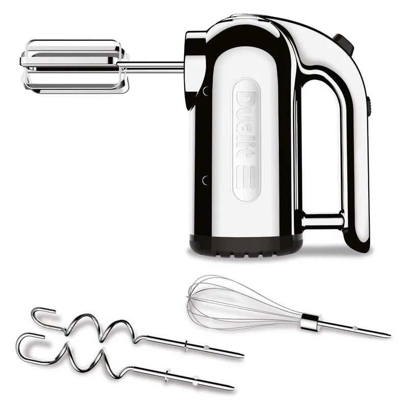 Dualit Hand Mixer - 300W- Strong Grip Handle - Attachments Included - Integral Plug Storage - 4 Speed Settings - Repairable gears - Flat Beaters, Dough Hooks, Balloon Whisk