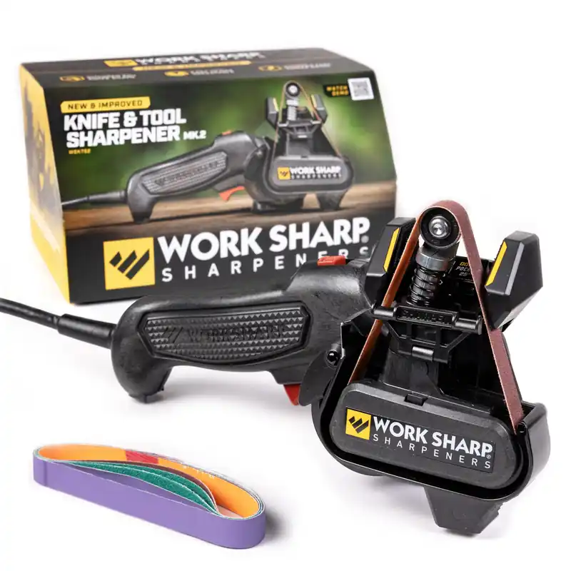 Work Sharp MK2 Electric Knife Sharpener & Replacement Belts – Adjustable 2-Speed Knife Sharpening System for Kitchen Knives, Pocket Knives, Scissors, Axes & Garden Tools