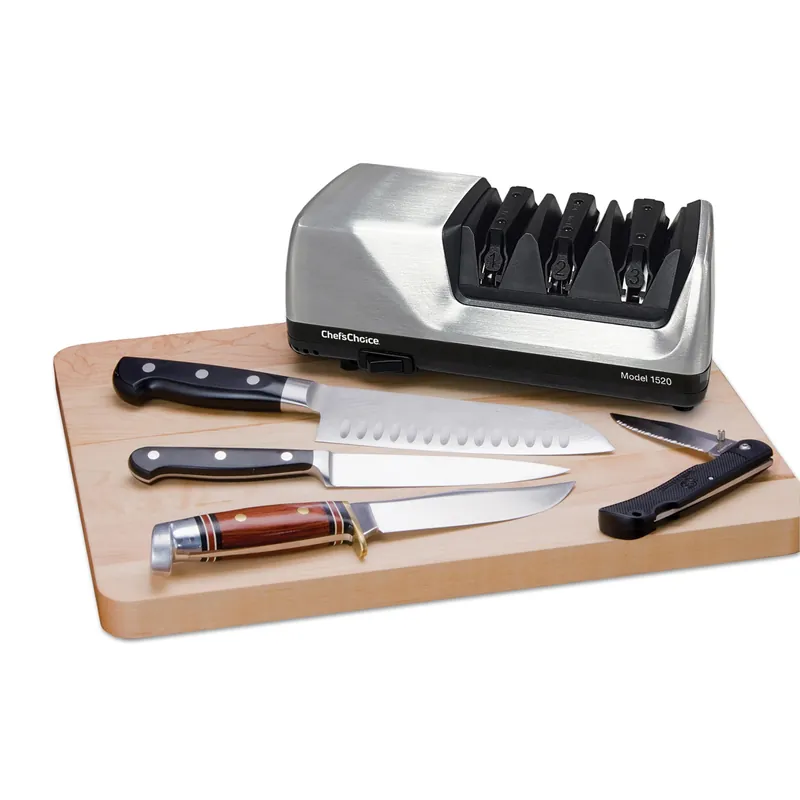 Chef‘sChoice Professional Electric Knife Sharpeners AngleSelect for 15- and 20-Degree Straight-Edge and Serrated Knives with Diamond Abrasives & Precision Angle Control, 2-Stage, Metallic