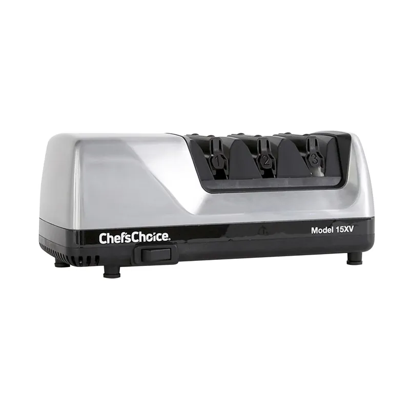 Chef‘sChoice 15XV Professional Electric Knife Sharpener with Durable Metal Housing & 100-Percent Diamond Abrasives and Precision Angle Guides for Straight Edge and Serrated Knives, 3-Stage, Metallic
