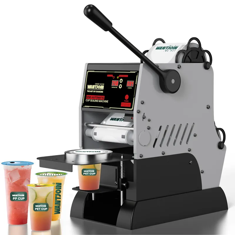 WantJoin Cup Sealing Machine - Commercial Boba Sealer Machine 2S Sealing Auto Film Alignment 90/95mm LED Panel Temperature Control, Electric Semi Automatic Cup Sealer for Bubble Milk Tea Coffee