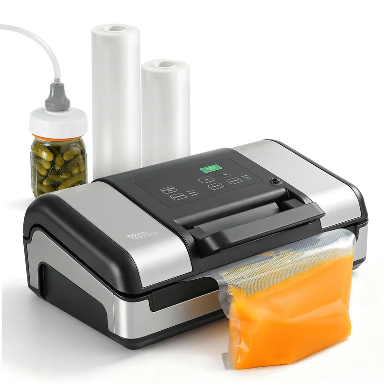 Vesta Precision 12" Vacuum Sealer Machine for Liquid & Moist Foods, Smart Heat Sealing Prevents Bag Melting, Built-in Cutter & Roll Storage Fits 2X20’ or 1X50‘ Rolls, Mason Jar Kit, Sous Vide, V23