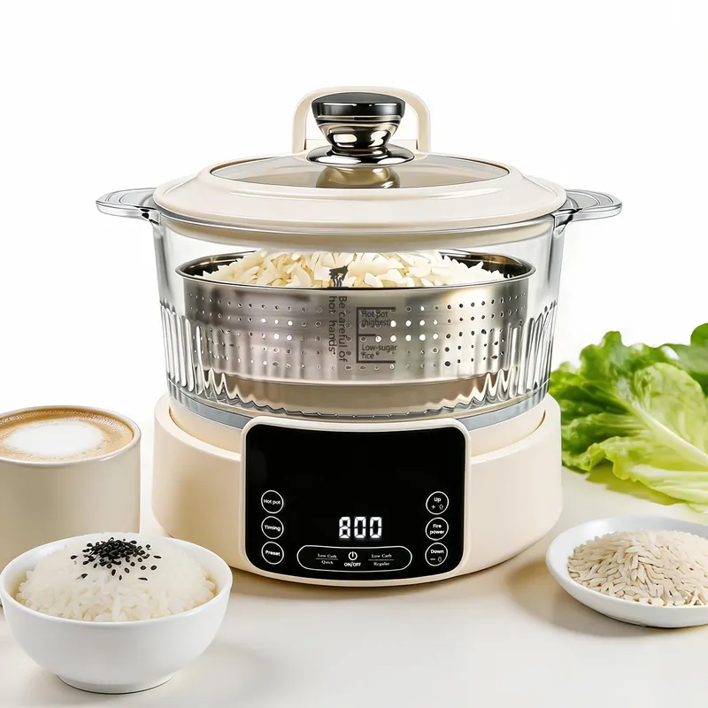 Low Carb Rice Cooker, Multifunction Smart Rice Cooker, Transparent and Visible food Steamer with Auto Lift Filter Basket (5L)