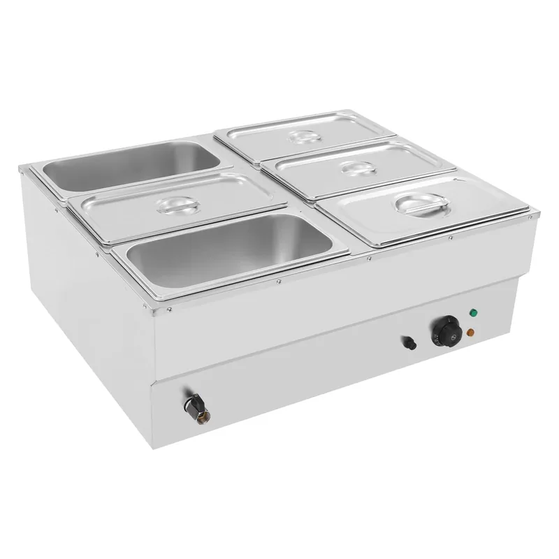 6 Pot Electric Food Warmer Steamer Buffet Server Heater Countertop Plate 850W Buffet Food Warmer Steam Table Large Capacity for Catering, Restaurant, Party