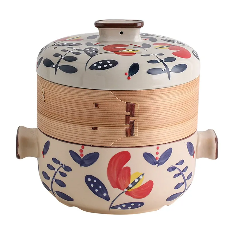 HMWOKPOT Japanese Casserole Pot with Handles for Cooking, Ceramic Casserole Clay Pot Steam Stew Pot with Steamer Basket,A,4L