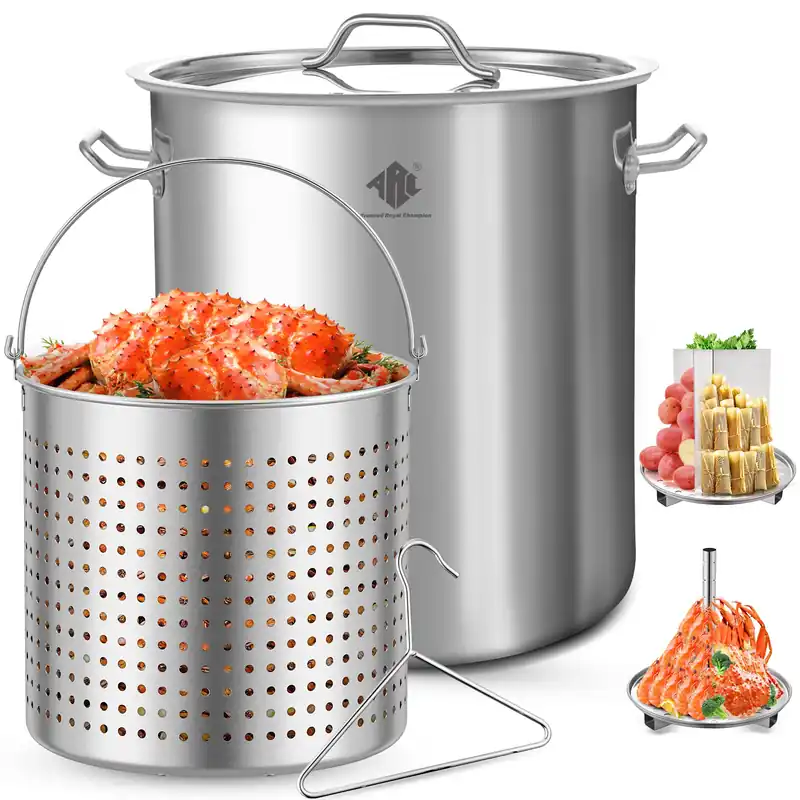 ARC 84-QT Large Stainless Steel Stockpot for Seafood Boiler Crawfish Pot with Basket and Steamer Rack, Outdoor Cooking Pot for Crab Lobster Shrimp Boiling, and Tamales Steamer,20 Gal
