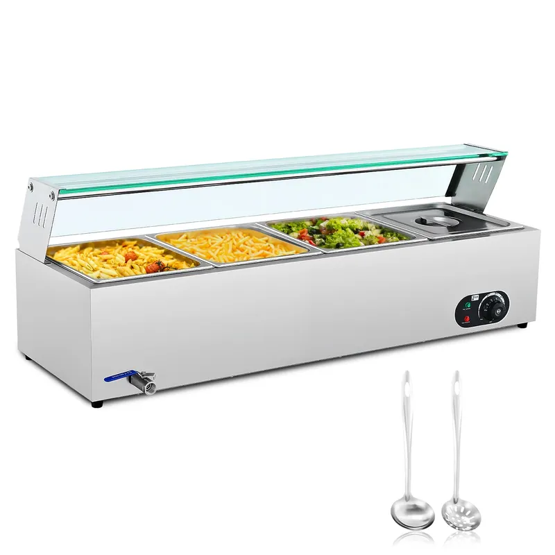 Wilprep Commercial Food Warmer for Parties Hotels Restaurants, 1200W Buffet Server & Warmer, 4pc Electric Warming Tray or Sauces, Catering with 4 Stainless Steel Chafing Dishes, Silver
